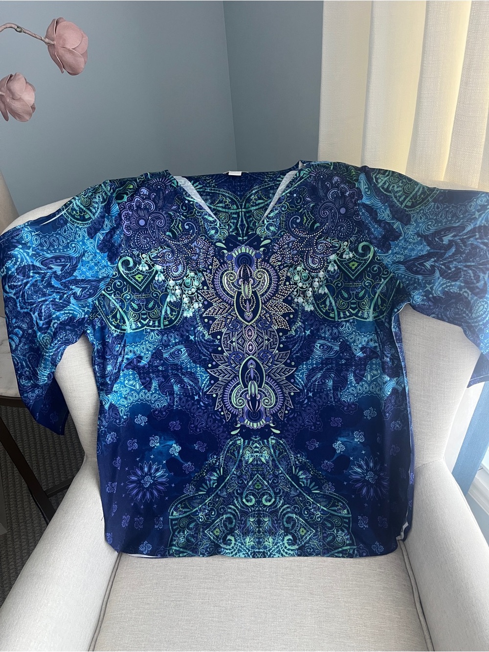 Chico's Paisley Embellished V-Neck Blouse Size Chico 2